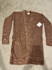 Open Front Womens Cardigan Sweater X Small Rust And White Color Pockets SO New