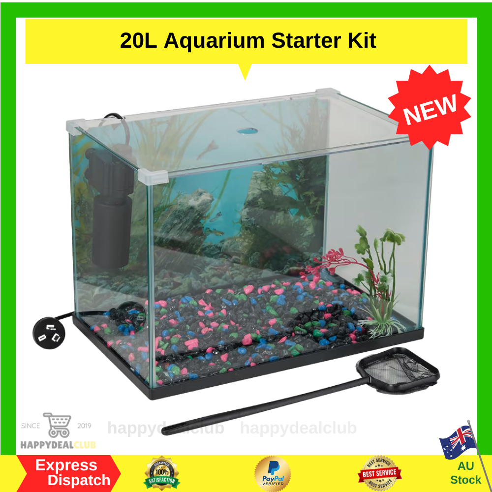 20 Litre Fish Aquarium Tank Starter Kit Pack with Accessories and Free