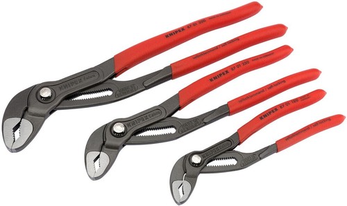 KNIPEX 3 PEZZI PINZE POMPA ACQUA COBRA impugnature 180mm 250mm 300mm Set 00 20 09 V02 - Foto 3 di 7
