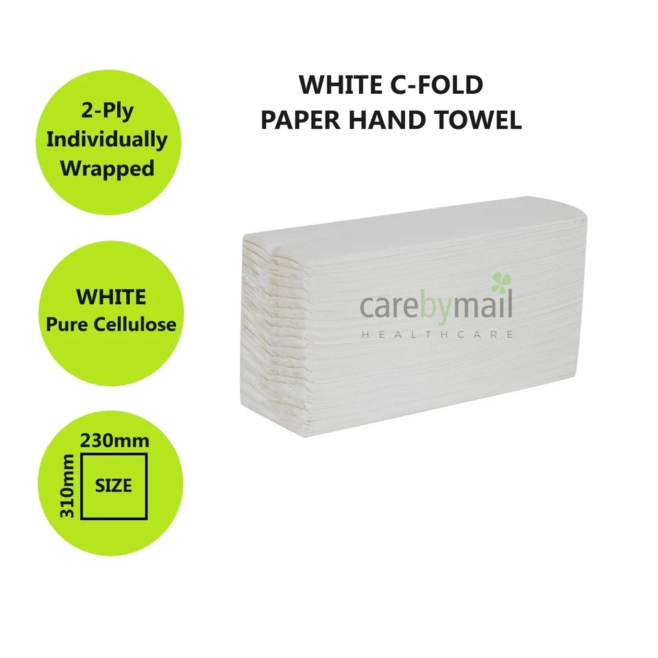 CARE BY MAIL 2355 x Paper Hand Towels C-Fold Tissues 2 Ply Premium Quality Tissues
