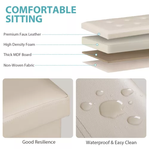 Folding Storage Ottoman Bench Foot Rest Foot Stool for Bedroom Entryway Indoor - Imagen 53 de 93