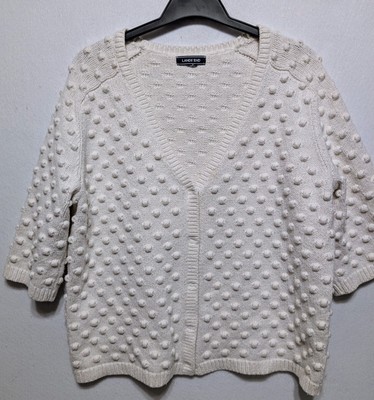 Lands' End Women's L/XL Three Quarter Cozy-Lofty V-Neck Cord Ivory 