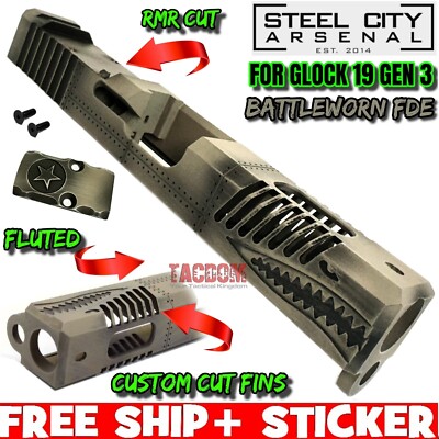 Steel City Arsenal EXCLUSIVE FIN WARHAWK Slide GL0CK 19 GEN 3 BATTLE WORN FDE