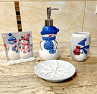 Christmas (Snow Theme) Ceramic Bathroom Accessories Set (4 Pieces) White/Blue