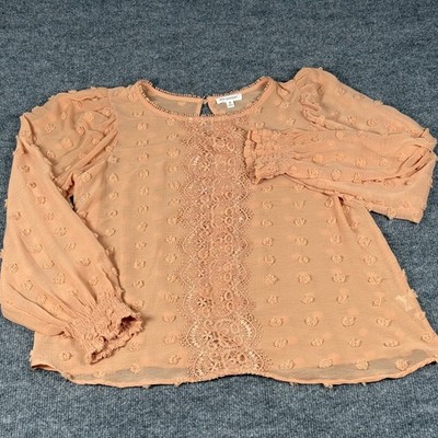 Embroidered Lace Blouse Size Medium Bohemian Smocked Keyhole Lightweight Summer