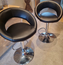 Pair of Modern Black Faux Leather Chrome Adjustable Swivel Bar Stools