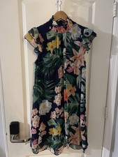 Women’s Eliza J Floral Ruffle Midi Dress Sz 4 Navy Blue