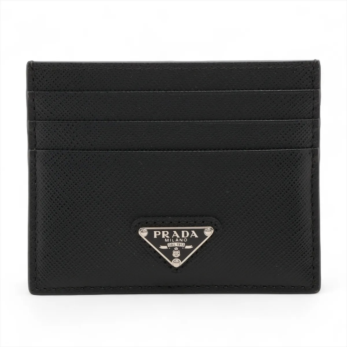 Prada Saffiano Triangle logo Leather Card Case Black