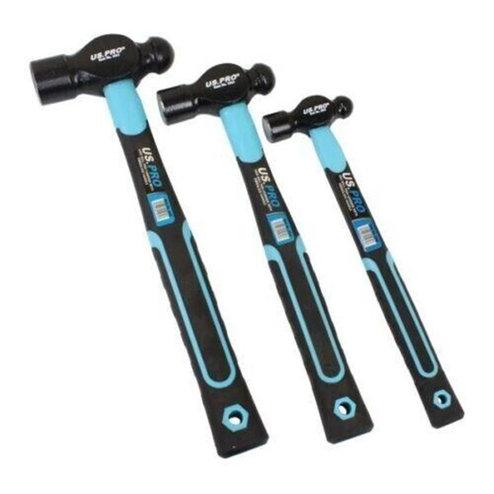 Us Pro Tools 3Pc Ball Pein Hammer With Fibreglass Handle 8, 16, 32Oz - Image 3