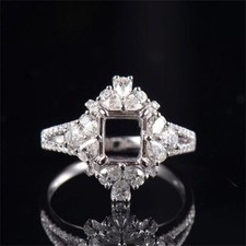 6x6 MM Princess Cut Semi Mount Ring 925 Sterling Silver Starburst Cluster Halo