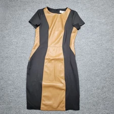 Shelby & Palmer Dress Womens 8 Black Faux Leather Panel Sheath Short Sleeve
