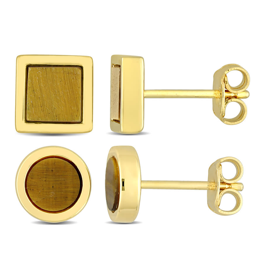 Мужской комплект Amour из 2 предметов 1 Квадратная серьга-гвоздик Тигровый глаз весом 58 карат и круглые серьги-гвоздики в 17990₽