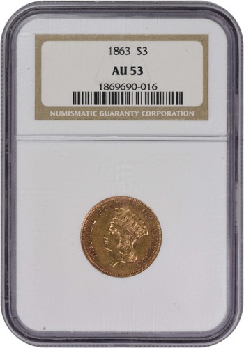 1863 $3 Gold AU53 NGC
