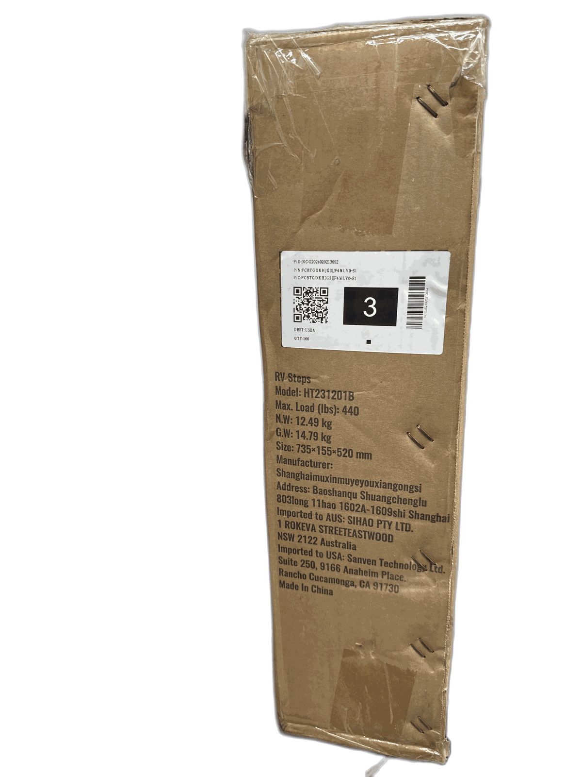 SKYSHALO 3-Step RV Stairs w/ Handrail Non-Slip Carbon Steel Steps 440 lb Cap