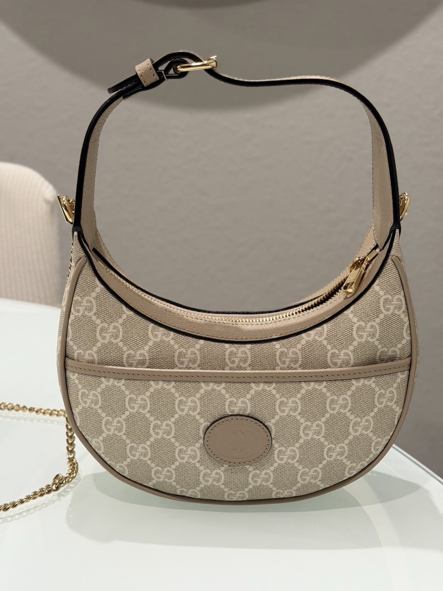 Gucci GG Beige and Half Supreme Moon Shoulder Bag Gold *Rare* | eBay