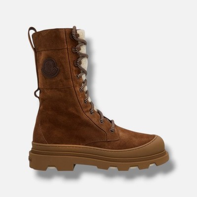 Moncler Women's Brown Vera High Suede & Shearling Lace-Up Boots Size EU:38 US:8