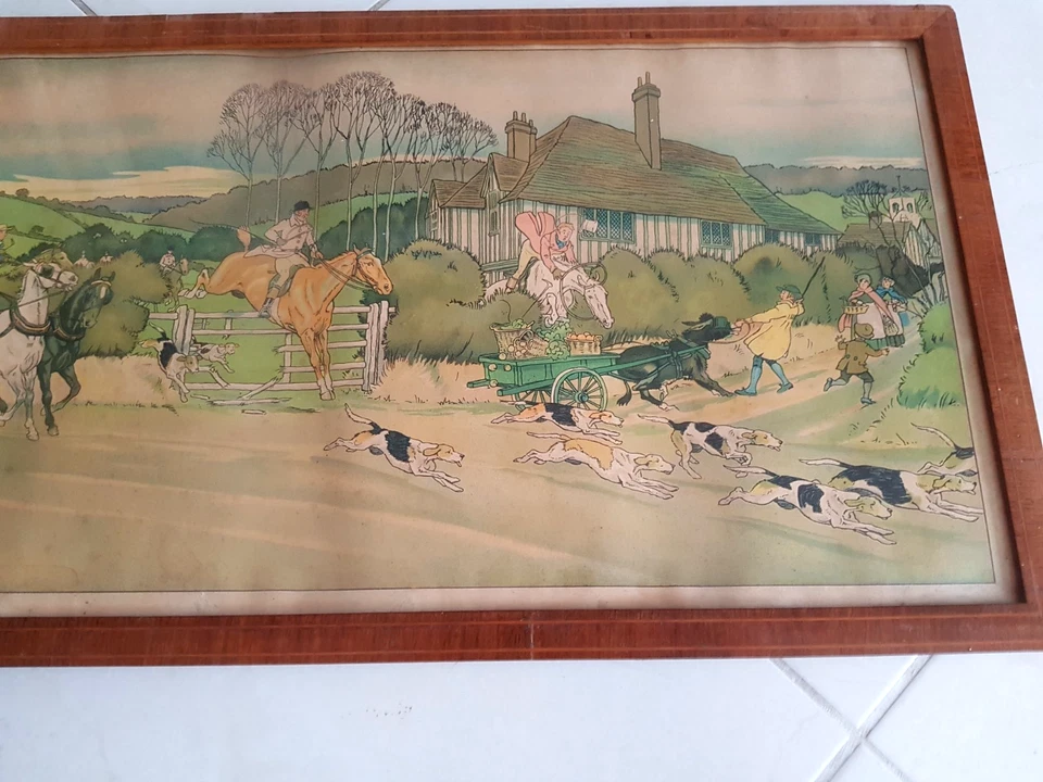 GRANDE GRAVURE ORIGINALE encadrée HARRY ELIOTT ARRIVEE DE LA DILIGENCE 72cmx28cm - Photo 3/4