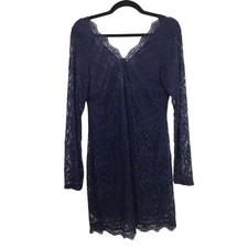 XJF.MC Whimsigoth Navy Feminine Romantic Lace Long Sleeve Knee Length Dress M