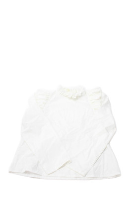 Monnalisa Girls Long Sleeve Crew Neck Ruffled Blouse White Cotton Size 12