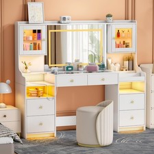 62 in Large Vanity Desk with Mirror and and Power Outlet, LED Lighted Vanity Set