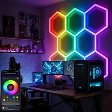 Hexagon 8 Grid Remote RGB LED Ceiling Light DIY Shaped Detail Lights for Gaming