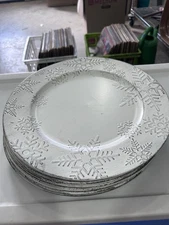 Set Of 10 Distressed White Snowflake charger plates Holiday Tableware Round 13”