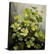 VKYN St Patricks Day Green Clover Wall Art Canvas Print, Botanical Shamrock