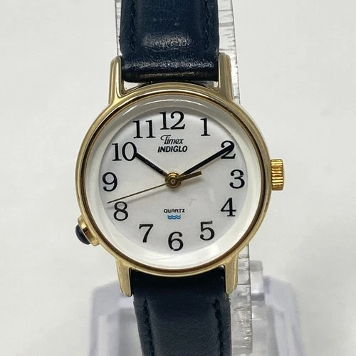 Vtg Timex Easy Reader Watch Women 23mm Gold Tone Indiglo New Battery 7.5" 1996