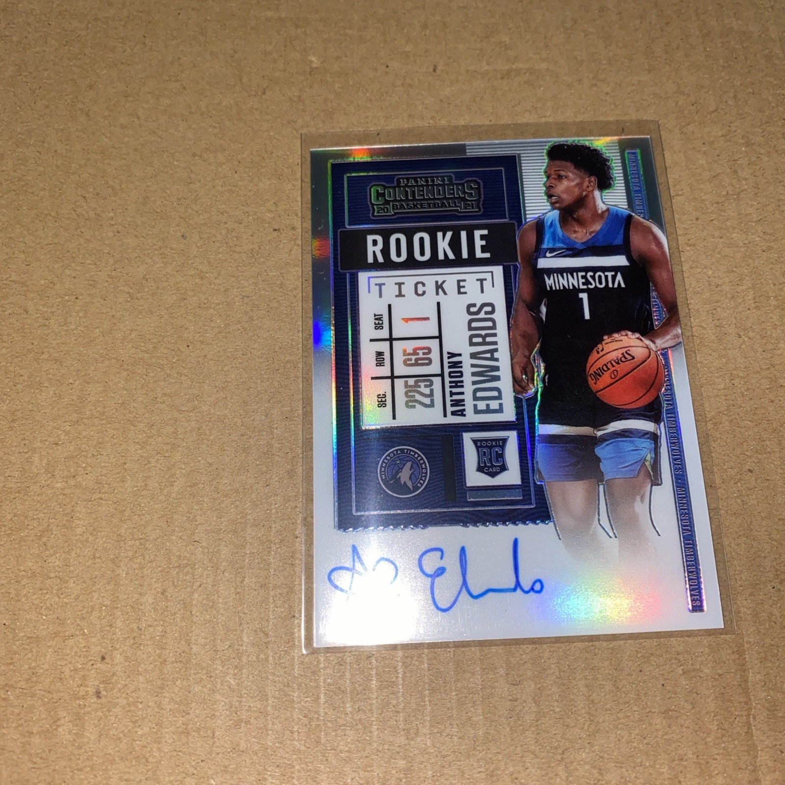 2020-21 Panini Contenders Optic #105 Anthony Edwards RC Ticket Auto Timberwolves