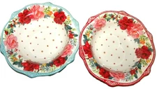 Pioneer Woman Cheerful Rose Holiday Christmas 2 Piece Low Bowl Set NEW