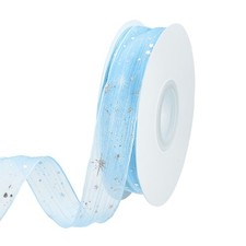 Star Ribbon Silver Stars Print Trim Sheer Ribbon 1" x 10Yards Light Blue 2Roll