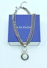 Vintage Silpada .925 Sterling 4-Strand Chain Necklace + Rare Silpada MOP Pendant
