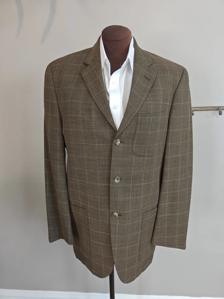 🇨🇦 Abrigo deportivo Jack Victor para hombre 40R marrón ventana tres botones lana Foto 3 de 4