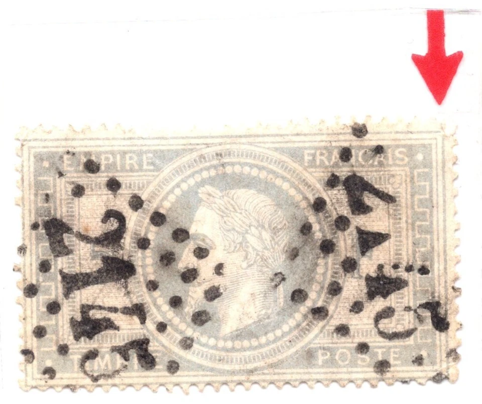 FRANCE 1869 FIVE FRANCS SCOTT #37 USED WITH REPAIRED LOOSE CORNER PERF - Image 3 of 4