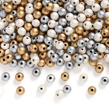 Wooden Beads 300 pcs Gold,Silver,White Three Color Round Wood Beads 3 color