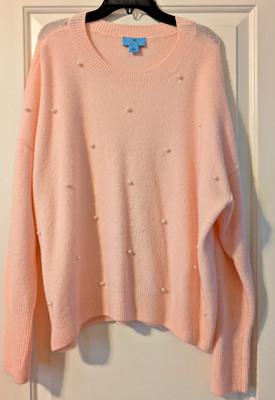 CeCe Women's Pink Long-Sleeve Imitation Embellished Pearl Sweater Size M