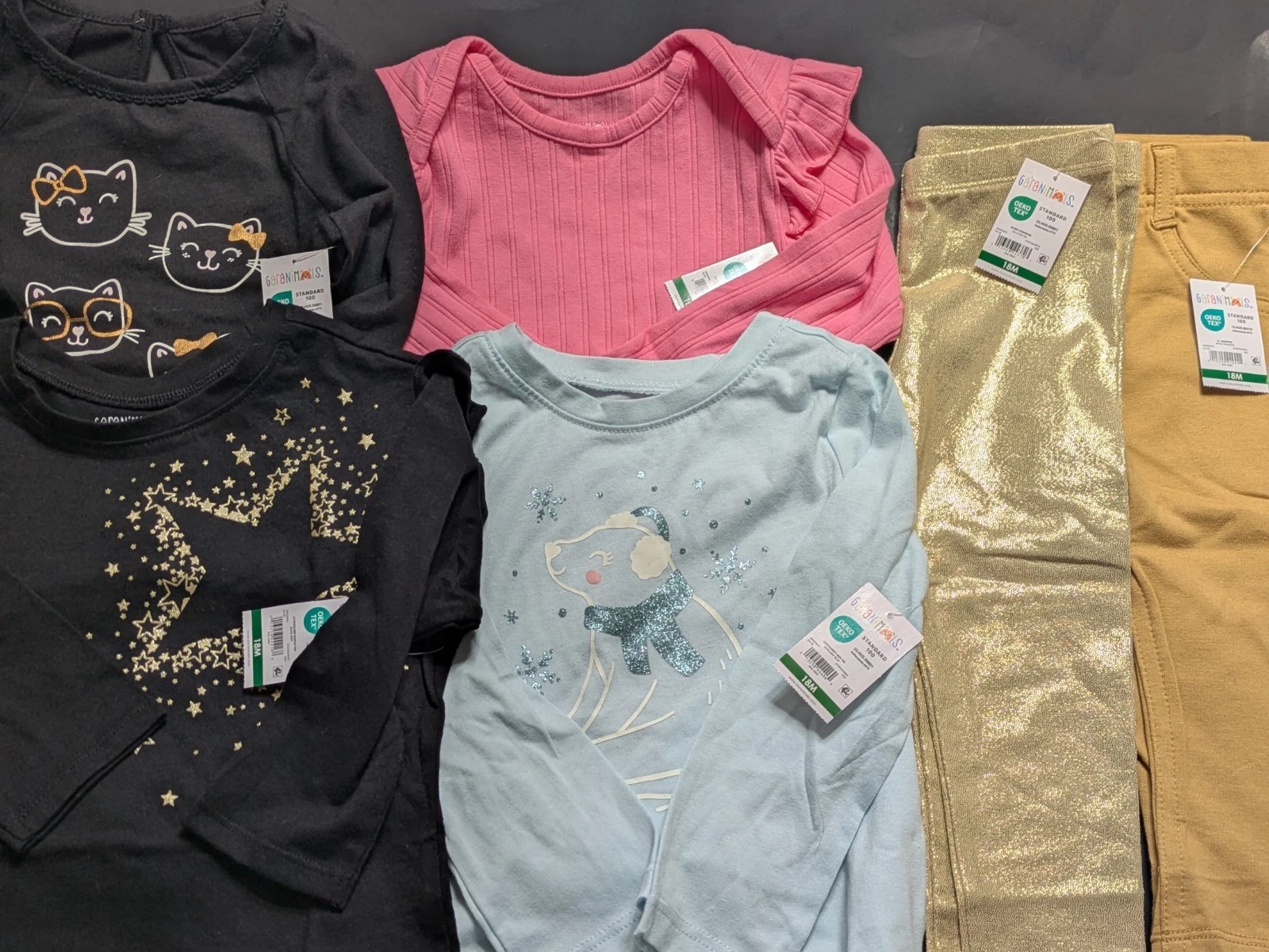 Lot of 6 Garanimals Baby Girl Clothes 18M NWT Gold Stars Cat Polar Bear Leggings