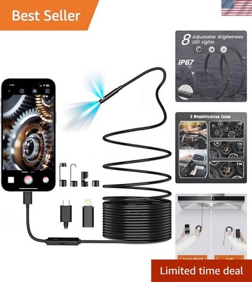 Smartphone-Compatible 1920P  Endoscope Camera with Semi-Rigid 16.5ft Cable