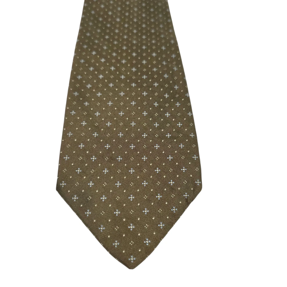 Corbata Brioni Para Hombre Verde Micro Punto Seda Floral Diseñador Bordado Medallón Foto 2 de 4