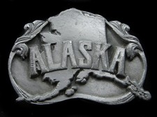 RL01142 VINTAGE 1984  ALASKA  STATE COMMEMORATIVE PEWTER BELT BUCKLE