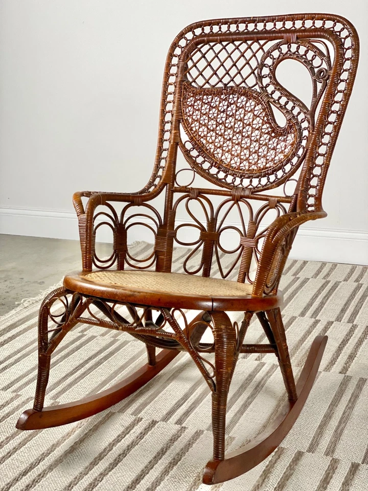 Старинное викторианское плетеное кресло-качалка Wakefield Swan - Изображение 2 из 4