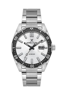 Mens 44mm Quartz Watch Steel Strap Silver Date