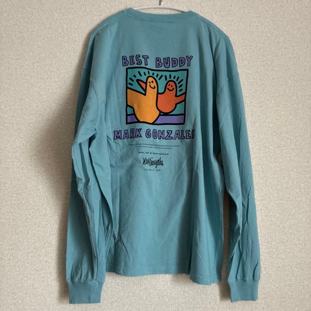 MARK GONZALES Long Sleeve T-Shirt Blue with Back Print Size L