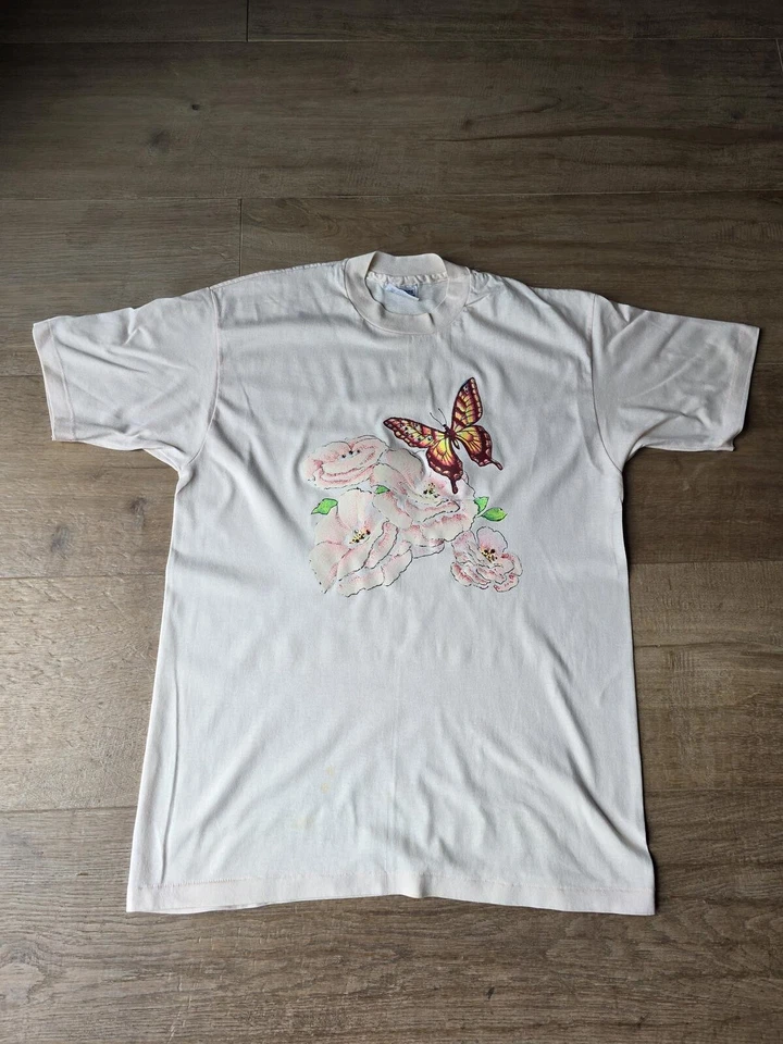 Vintage 80s/90s Hanes USA Floral Butterfly Graphic T-Shirt Size L - Image 1 of 4