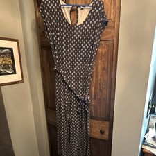 Old Navy Women's Geometric Jumpsuit Blue/White Short Sleeve Tie Belted Size L