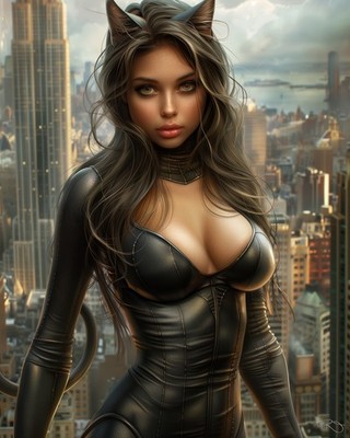 8x10 Art Print Cat City Standing Suit Woman - 31396498