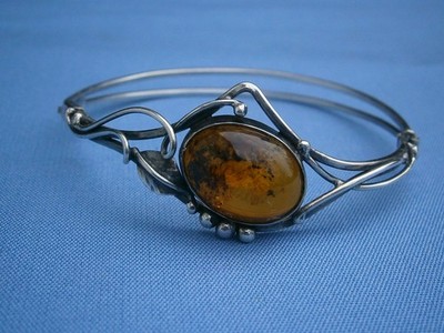 ***********   herrlicher 925 Sterling Silber Armreif mit Bernstein   ***********