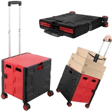Foldable Shopping Utility Cart Portable Rolling Crate Handcart with 360°Rotat...