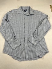 George Men  s Medium Blue Check Dress Shirt Classic Fit Button Up Casual