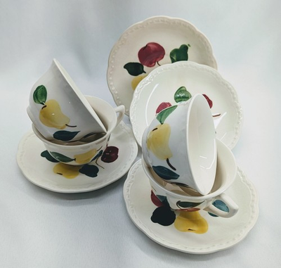 #ad Stetson Benton AR Hand Painted Fruit Cup amp; Saucer Set of 4 One Cracked $59.99